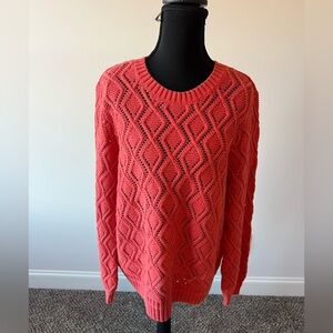 Ann Taylor LOFT Vibrant Coral Crew Neck Cotton Balloon Sleeve Sweater XL